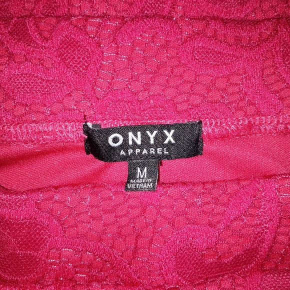 Onyx, Raspberry Pink Lace-overlay midi skirt. M 8 / 10 - Picture 3 of 6